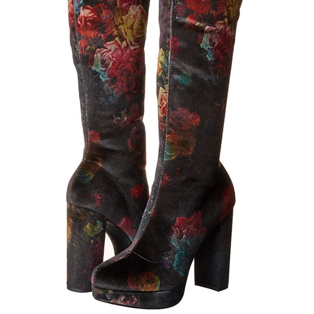 Floral Over the Knee Platform Boots